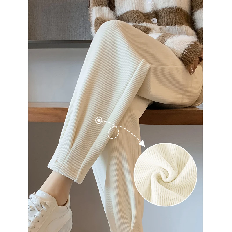 雪尼尔运动裤女春秋2025年新款小个子秋冬季灯芯绒哈伦萝卜休闲裤