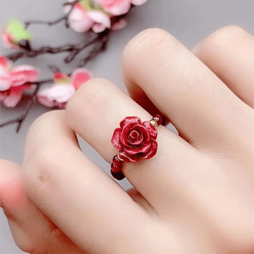 浪吒 非金属戒指 紫色精美玫瑰花戒指可调节手工串女款民族风礼物