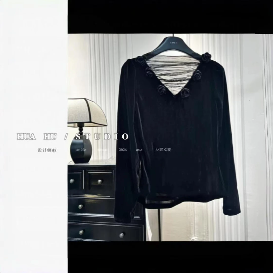 【手工玫瑰】法式赫本风 立体手工可拆卸玫瑰花别致上衣 new秋冬