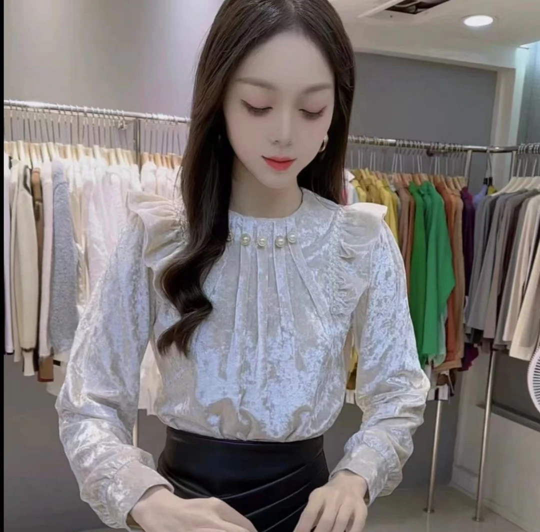 2024秋冬新款法式优雅洋气衬衫宽松休闲设计感木耳边上衣女