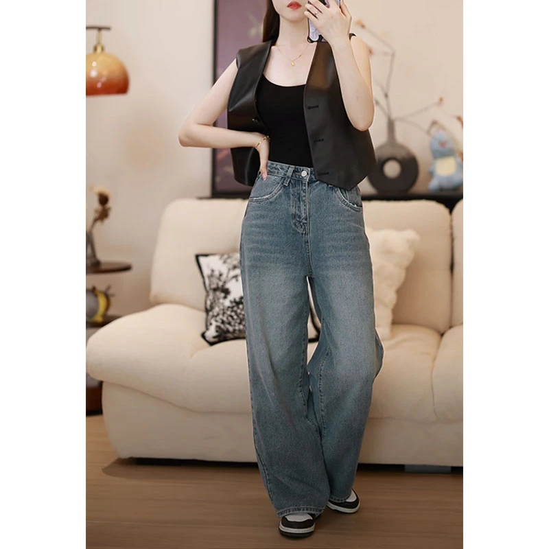 《NZ》2025新款高腰水洗直筒休闲牛仔裤女宽松显瘦百搭小个子薄秋季