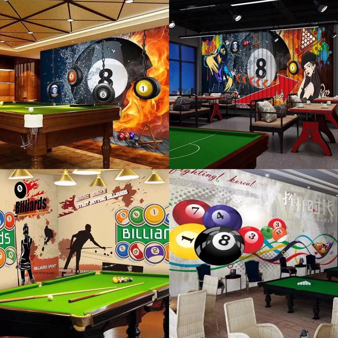 3d立体台球厅墙纸个性工业风斯诺克桌球壁纸撞球室健身房定制壁画