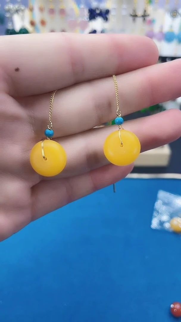 【闪购商品】蜜蜡耳饰14K金镶嵌015