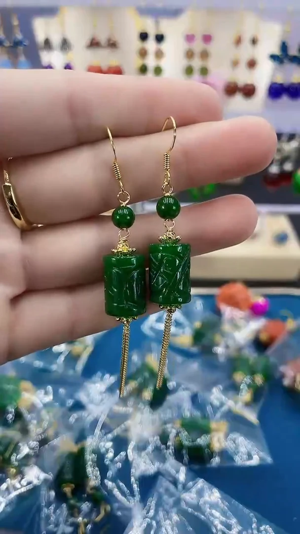 【闪购商品】和田玉耳饰14K金镶嵌888