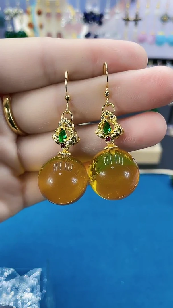 【闪购商品】金珀耳饰14K金镶嵌卡2.0金珀耳钩