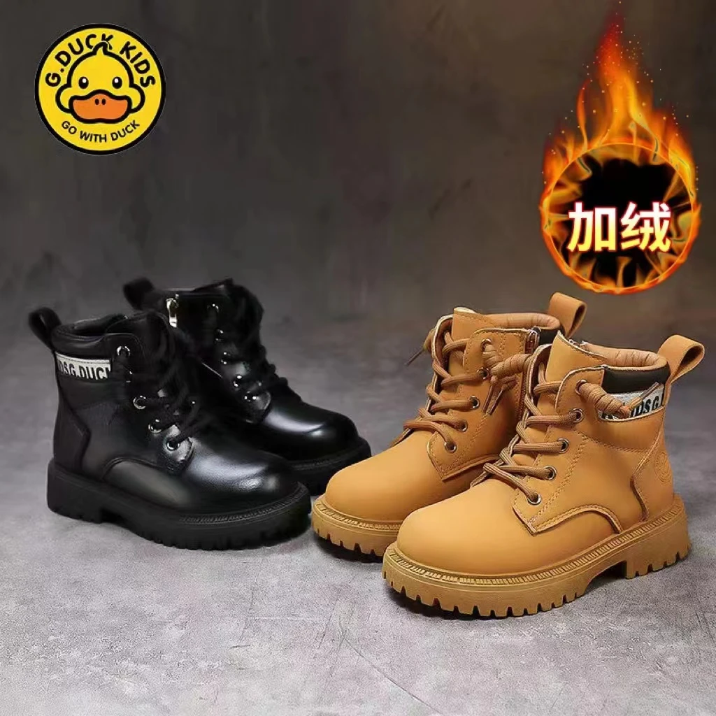 G.DUCKKIDS小黄鸭儿童冬季加绒防滑软底马丁靴3882码26-37