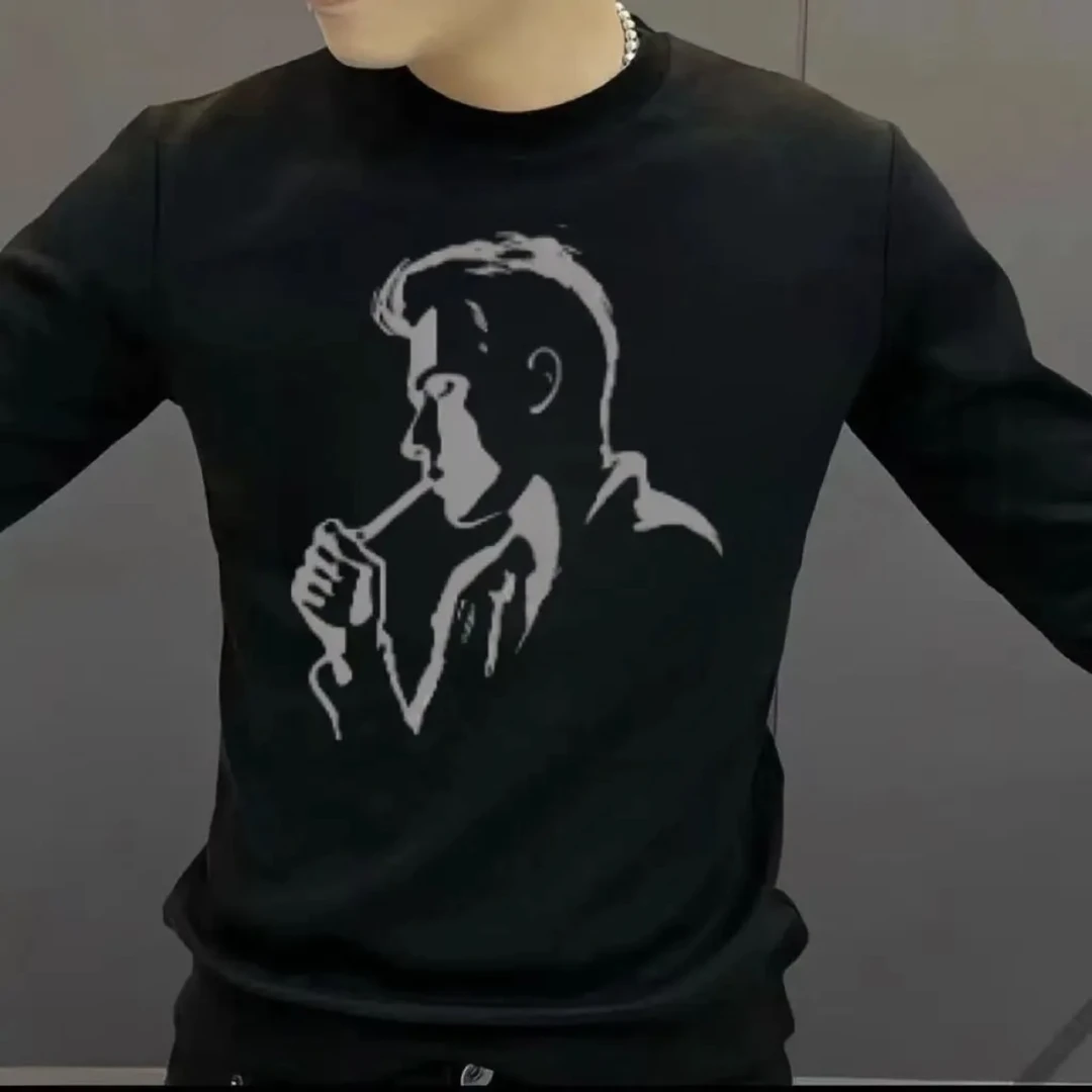 2024秋冬季新款潮牌印花卫衣男士时尚套头圆领长袖休闲百搭上衣潮