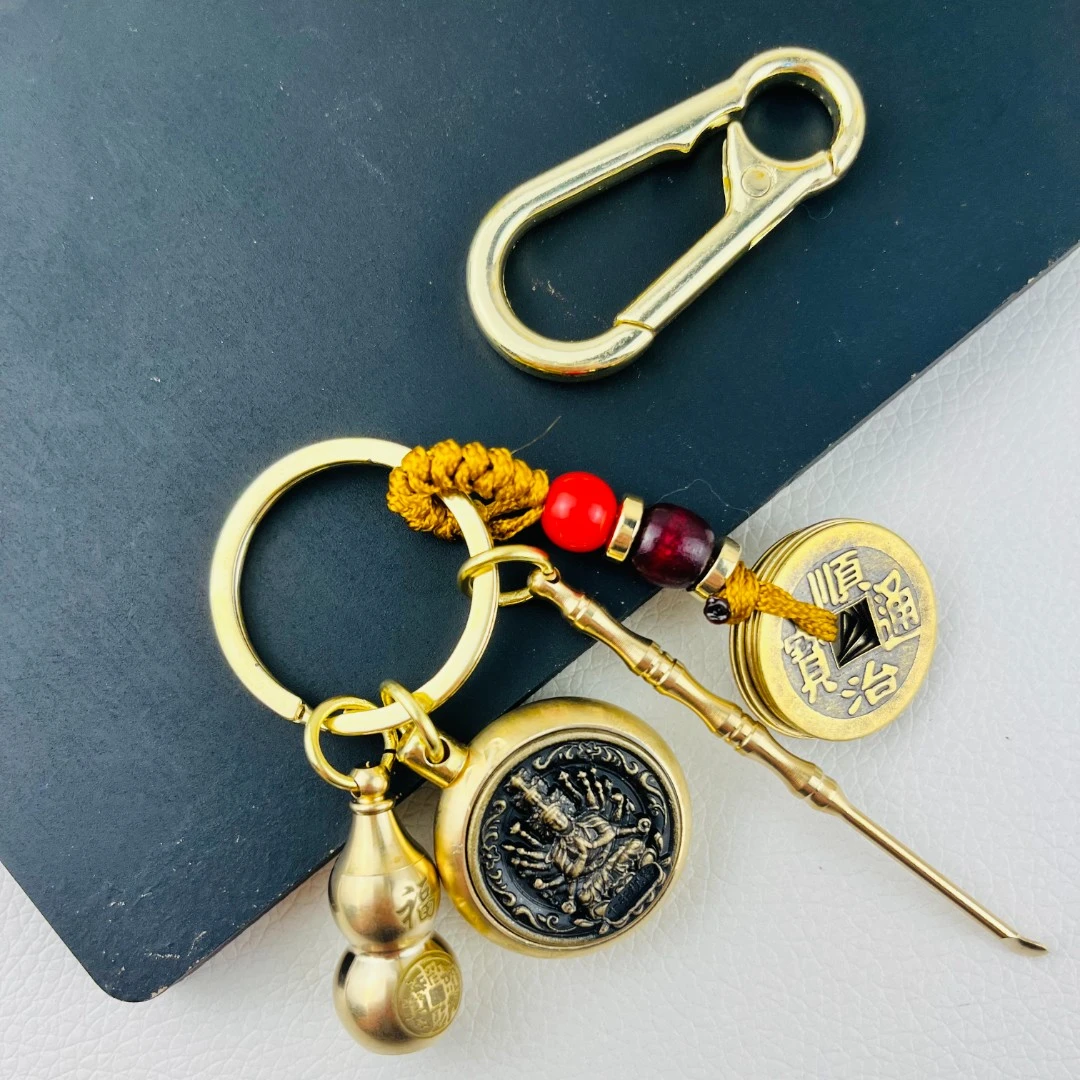 【送钥匙扣】黄铜十二生肖双面立体浮雕转转手把件汽车随身小挂件