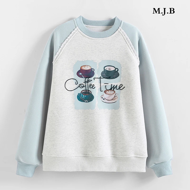 女童撞色印花加绒卫衣24920