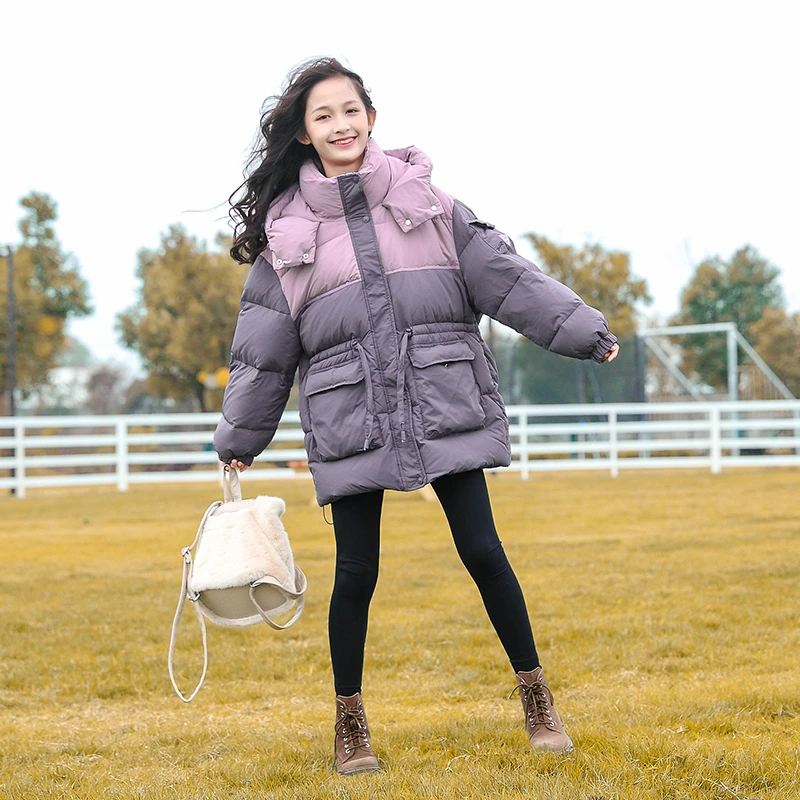 女童冬季羽绒服2023新款洋气儿童中大童加厚中长款白鸭绒外套冬装