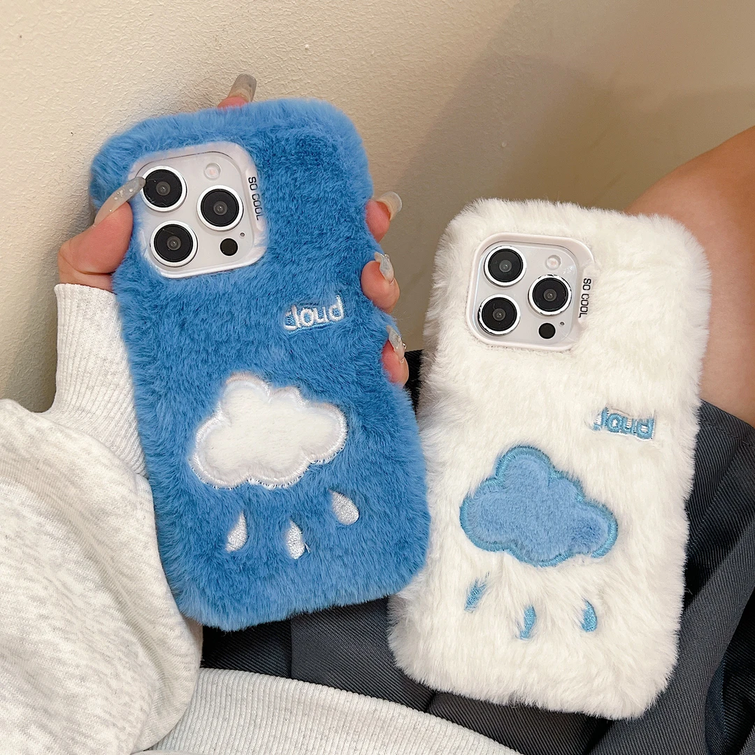 【BC传媒专属】蓝天白云毛绒适用于苹果16手机壳华为网红小米情侣款