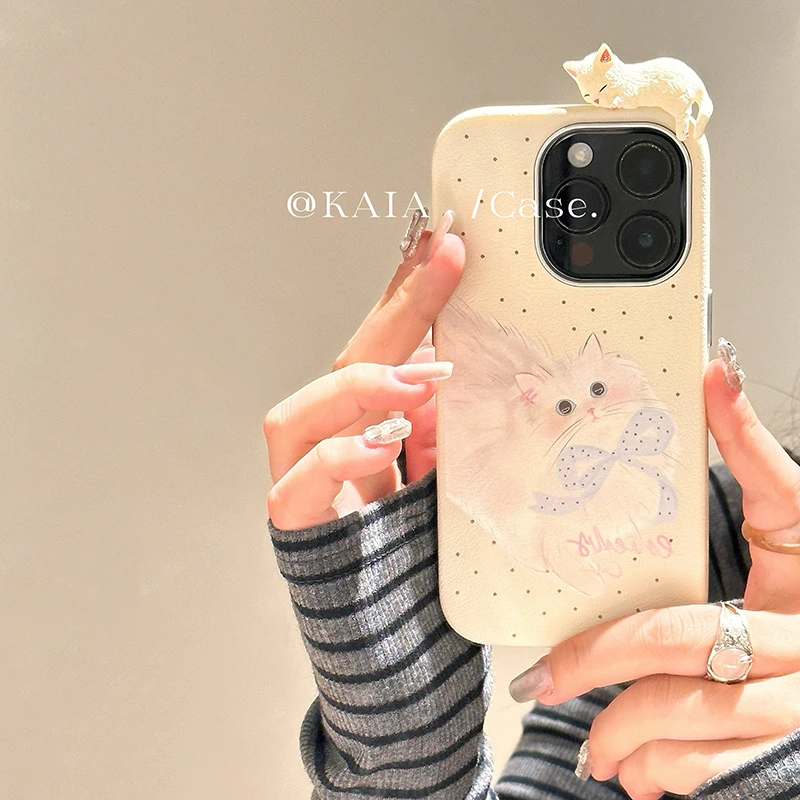 ins风温柔可爱卡通猫适用苹果16promax手机壳新款15pro小众网红女