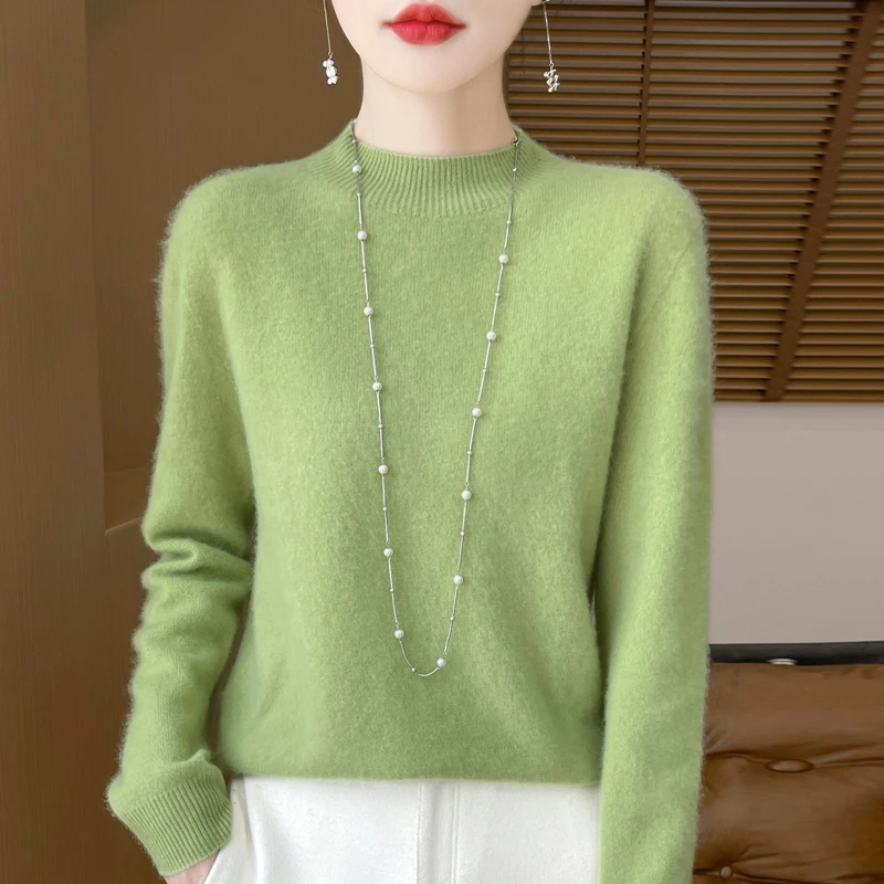鄂尔多斯市产秋冬半高领羊绒衫女纯色毛衣内搭大码宽松保暖针织衫