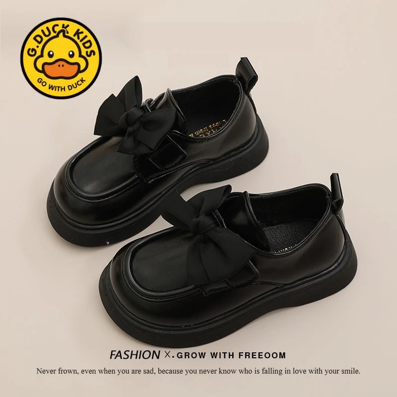 小黄鸭品牌女童鞋小皮鞋2024春秋新款儿童短靴子公主马丁靴冬季加