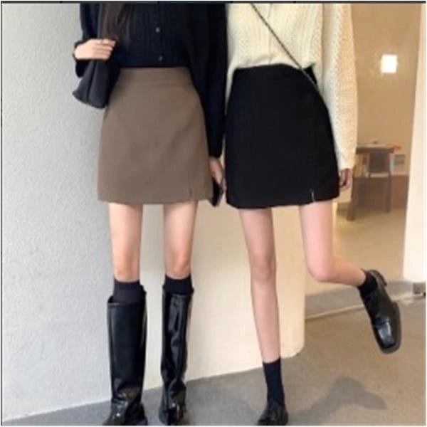 【现】百搭秋冬显瘦毛呢A字高腰半身短裙(带内衬)#5061