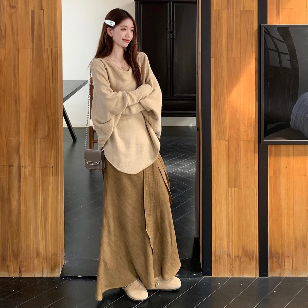 ⑤慵懒宽松显瘦蝙蝠袖毛衣+氛围感飘带a字鱼尾裙#8105