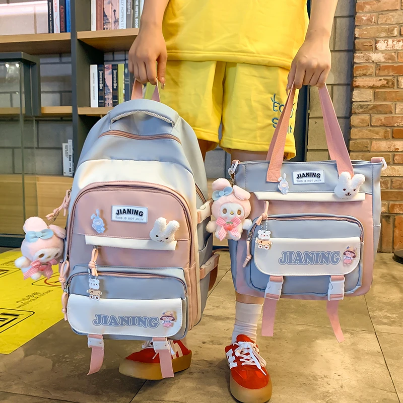 初中生书包女日系可爱大学生撞色大容量双肩包韩版百搭小学生背包