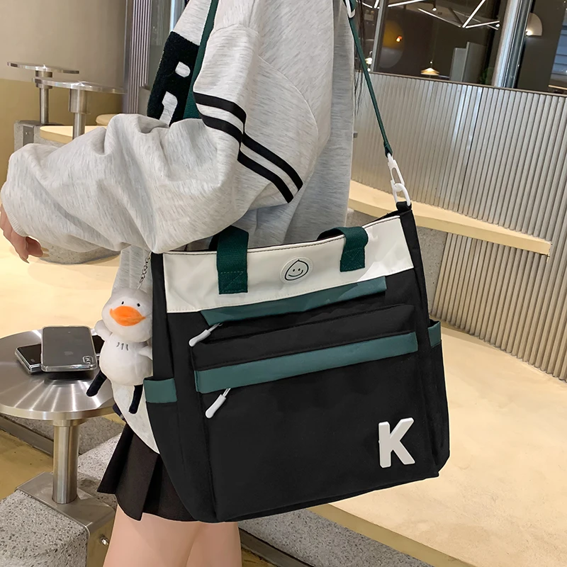 帆布包女单肩上课包休闲百搭拎书袋大容量手提袋补课袋学生斜挎包