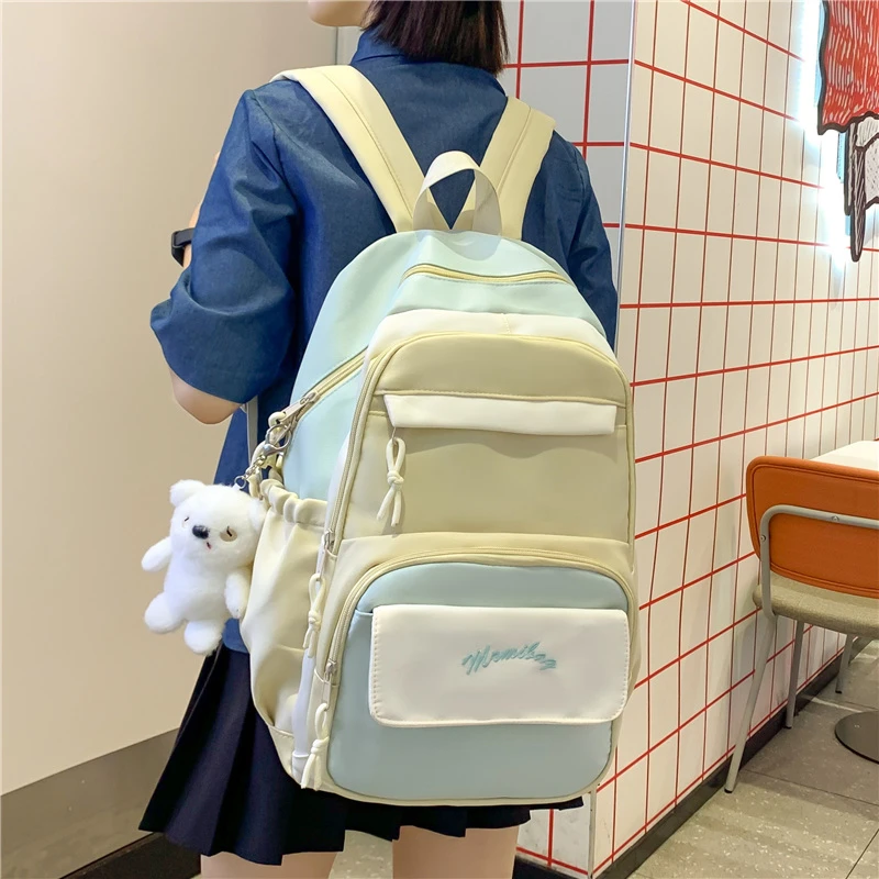 高颜值书包女初中生小众ins韩版高中学生轻便可爱少女撞色双肩包