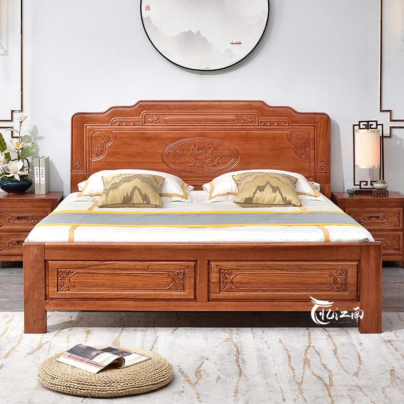 全榫卯黄金梨木实木大床菠萝格红木中式雕花古典家用双人主卧婚床