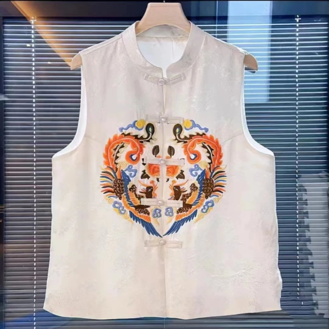 2024春夏双凤起舞重工刺绣新中式中国风复古立领百搭女士马甲马夹