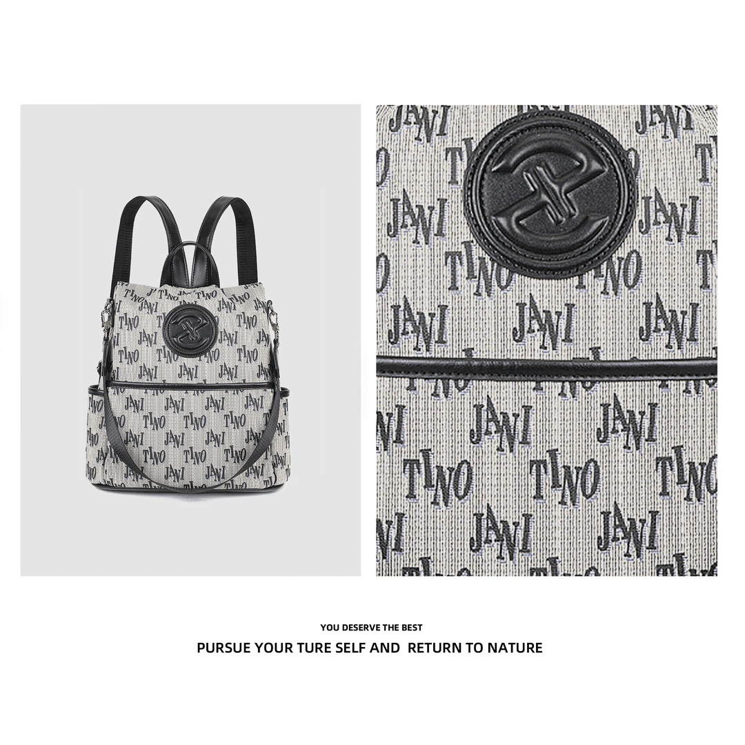 JANITINO新款时尚百搭潮小众轻奢重工双肩包3262字母黑