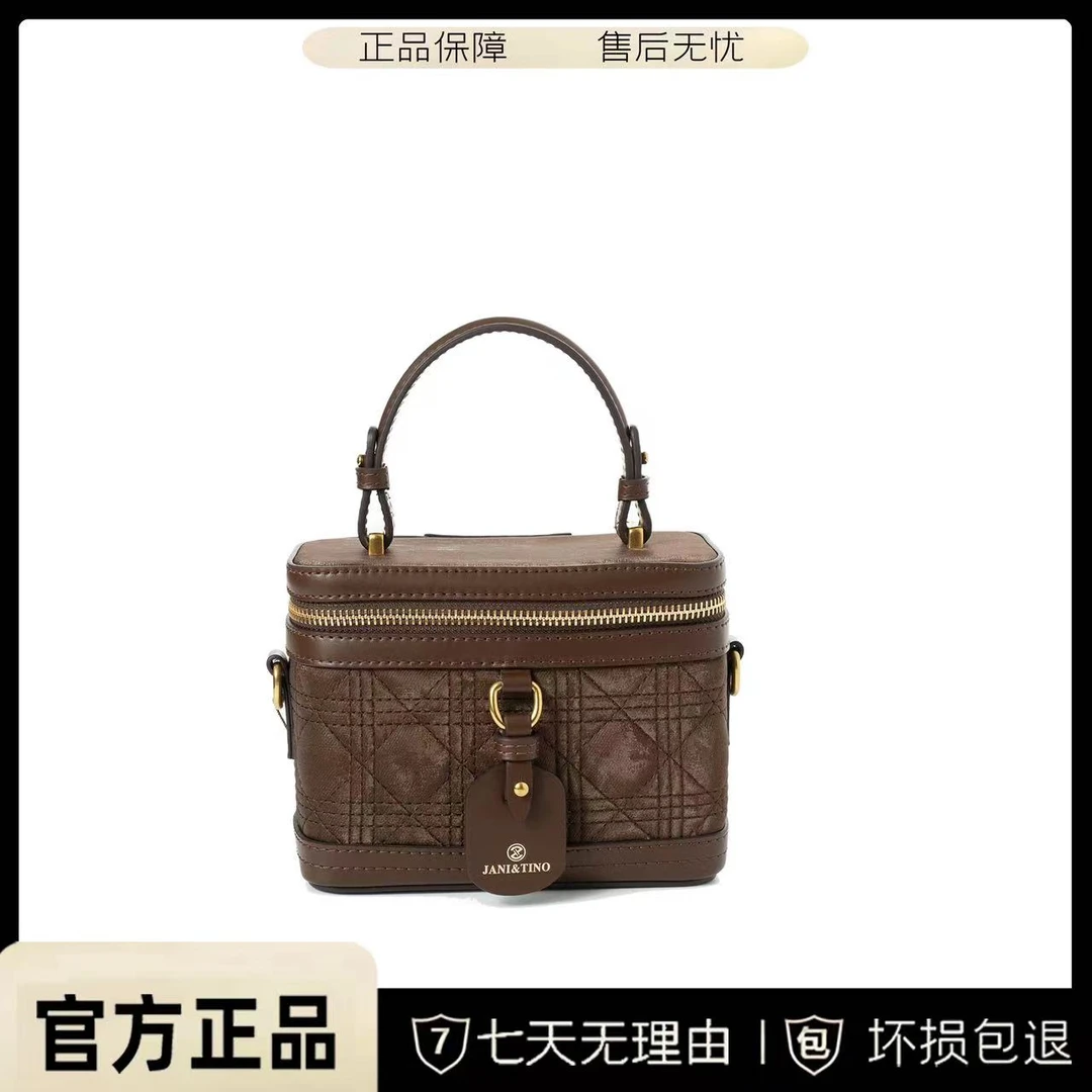 JANITINO/佳妮蒂诺新款轻奢风潮流百搭单肩手提小水桶包801丝绒棕