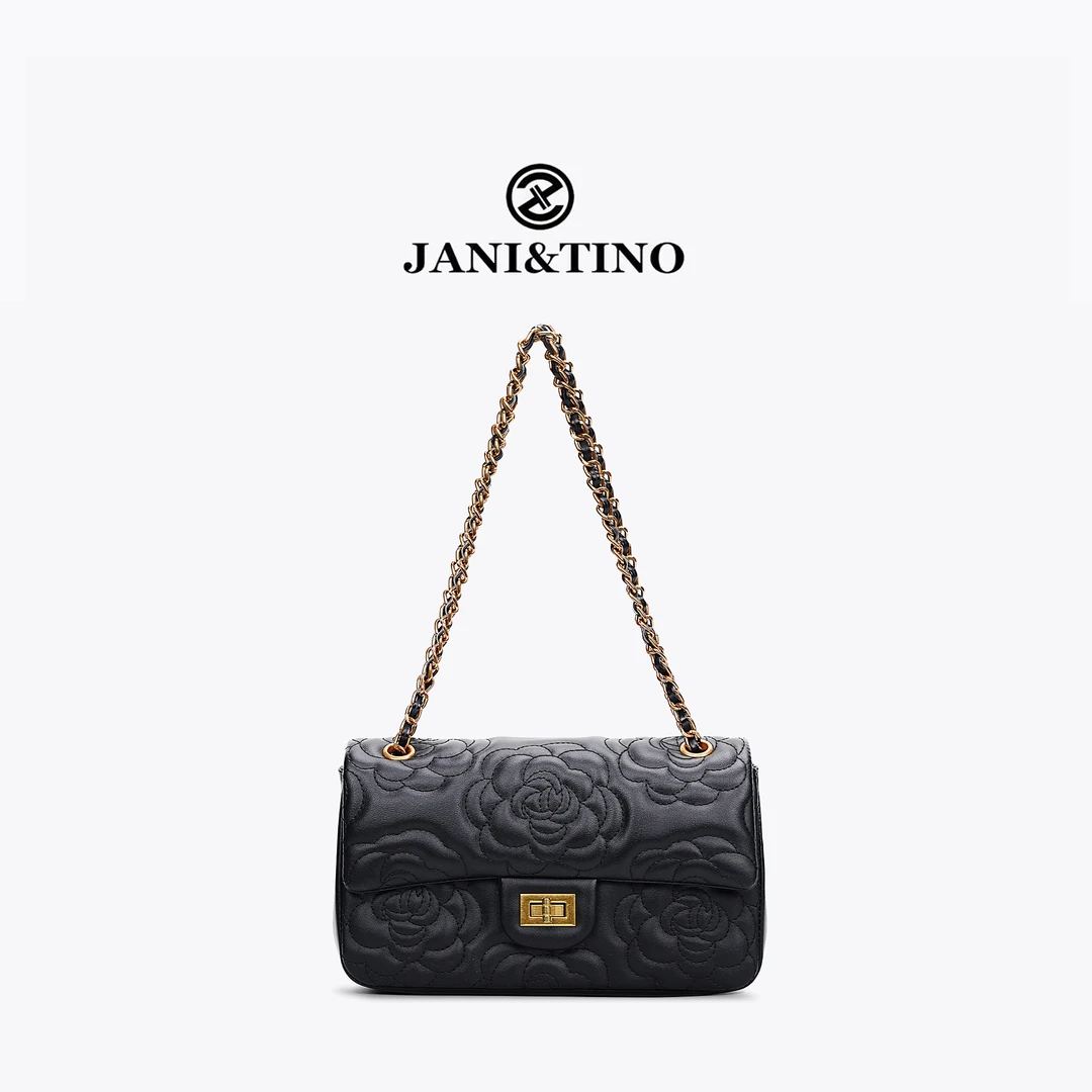 JANITINO/佳妮蒂诺时尚百搭手提单肩链条女包3284山茶花黑