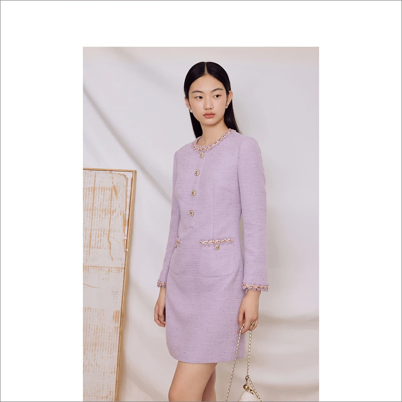 【小香风】Goodland美地女装23秋冬新款圆领优雅连衣裙LC63505010