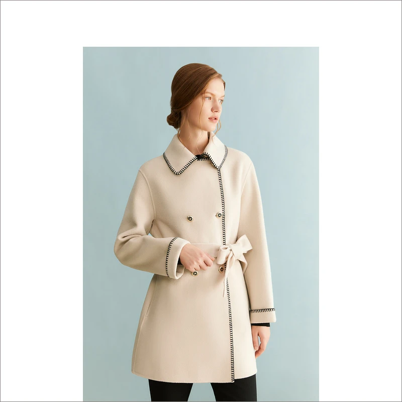 YINER音儿专选冬季绵羊毛一手长气质女大衣毛呢外套8C63580056