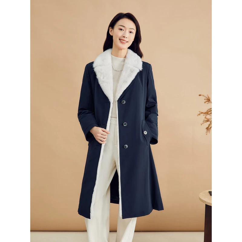 YINER音儿专柜女装2024冬季保暖尼克服可拆卸水貂皮草8C64509016