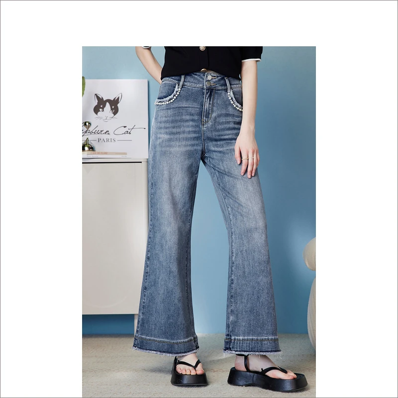 Goodland美地女装23夏季新款显瘦时尚直筒通勤牛仔裤LC63220400