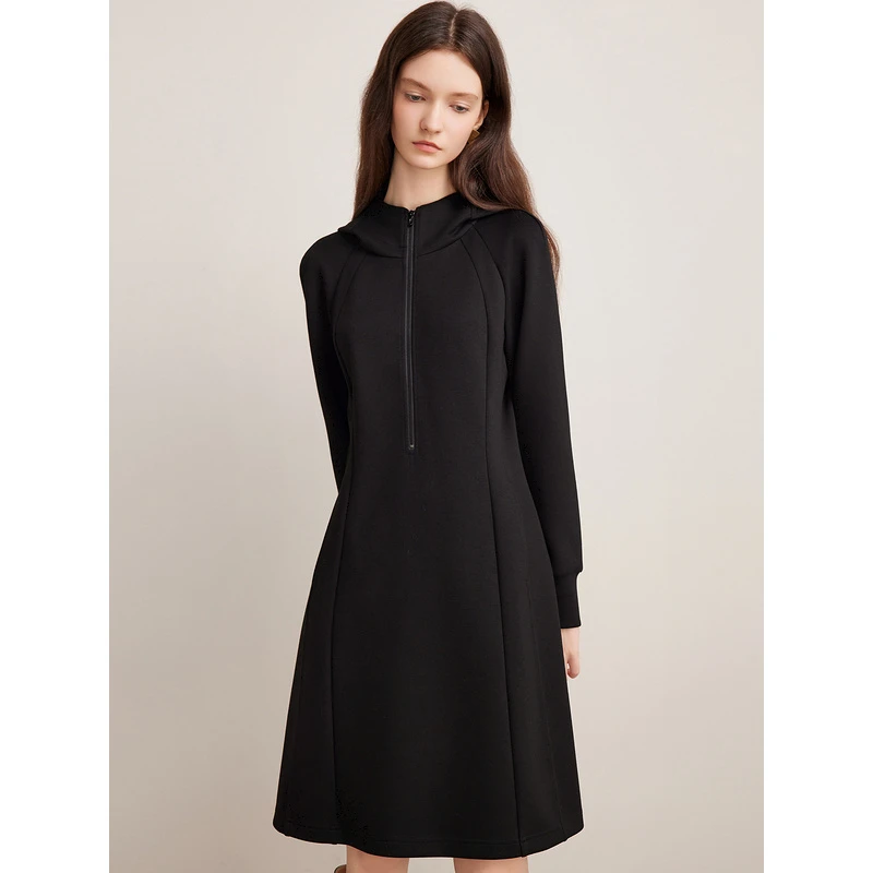 Goodland美地秋季新款连帽设计轻休闲显瘦卫衣式连衣裙LC35505420