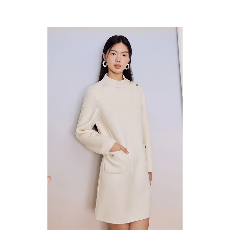 Goodland美地女装秋冬新款气质显瘦100%绵羊毛连衣裙LC33505020