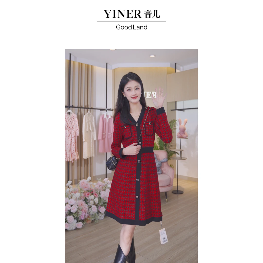【小香风】Goodland美地气质女装秋冬羊毛法式针织连衣裙LC62506957