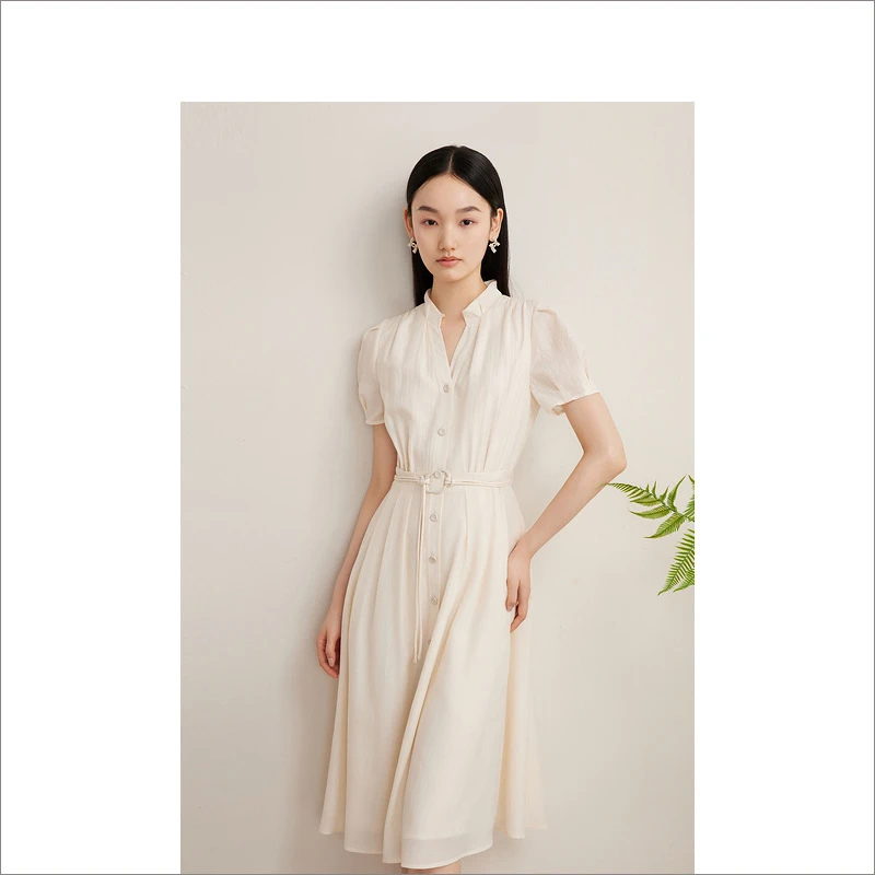 【凉感醋酸】Goodland美地女装夏季新款收腰气质连衣裙LC34205930