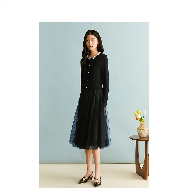 YINER音儿奥莱女装秋季新时尚气质小香风假两件连衣裙8C63306236