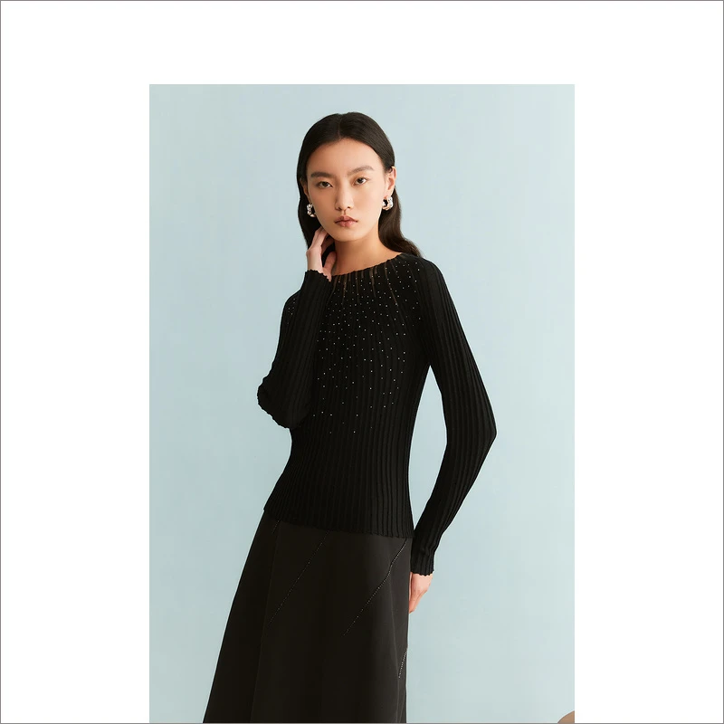 YINER音儿专柜女装冬季新款羊毛衫打底烫钻针织衫上衣8C63506416