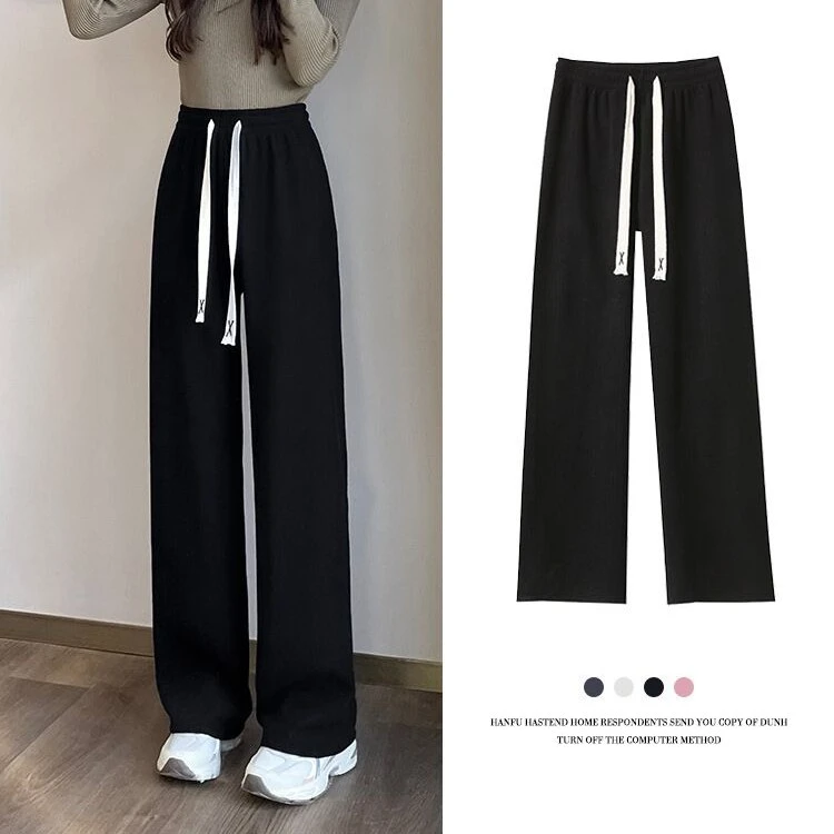 欧棉绒窄版阔腿裤女显瘦直筒高腰垂感裤子休闲女裤长裤