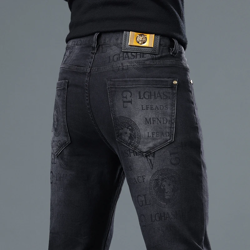 秋季高端黑色新款欧版修身小直筒男士牛仔裤OKS-6985