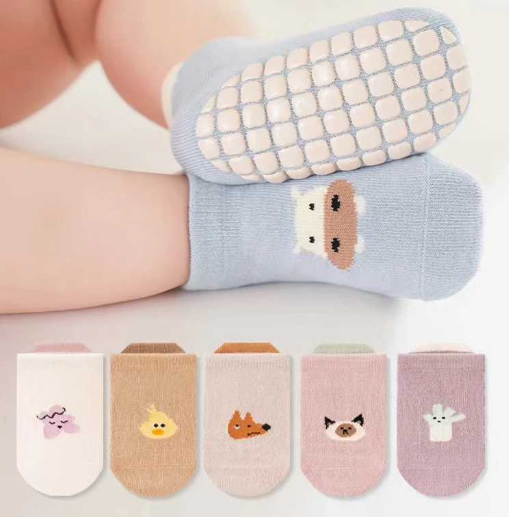 婴幼儿透气袜子春秋款地板袜室内点胶防滑隔凉早教学步袜卡通袜子