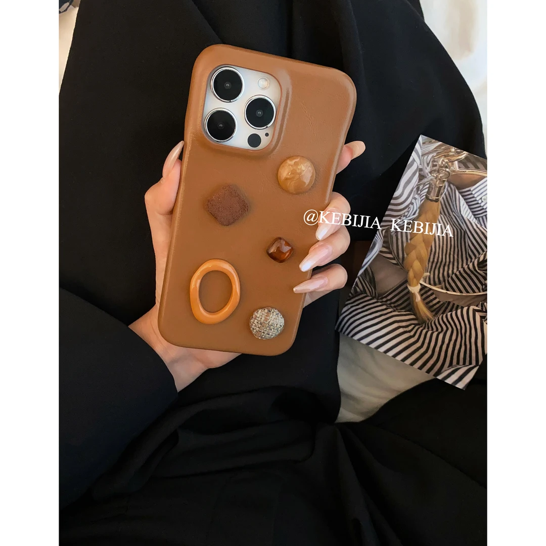 高级感宝石复古棕色适用于苹果14promax/15/13/12pro11手机壳