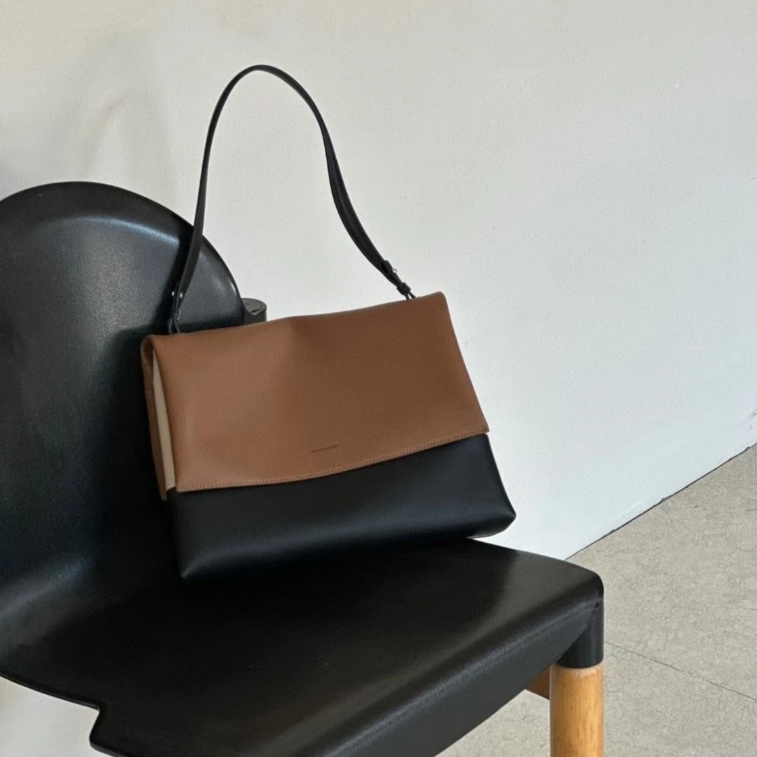 MINANA 2024新款邮差包包女时尚复古通勤撞色高级感单肩斜挎包