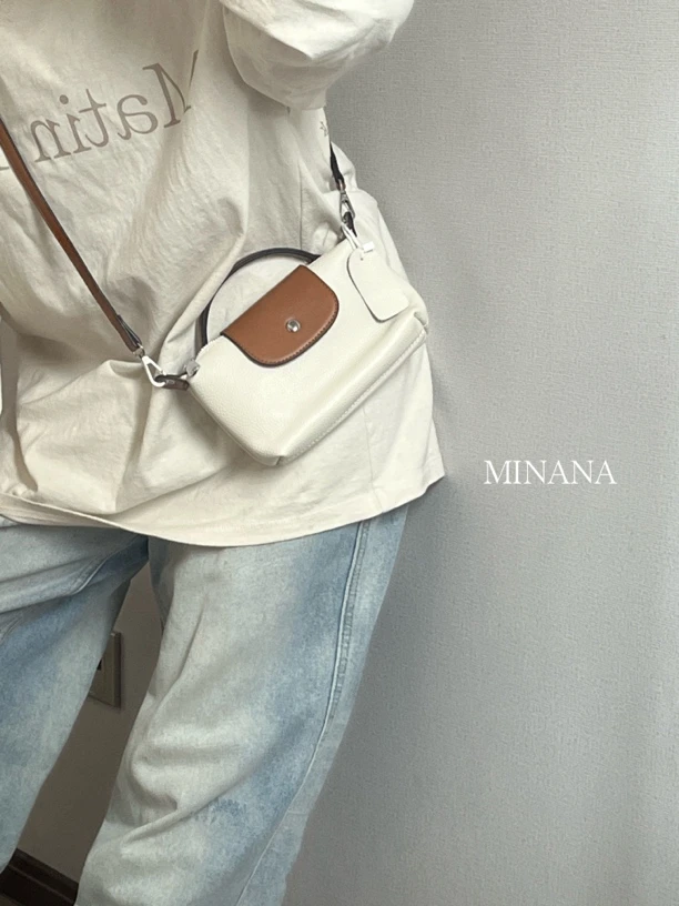 MINANA 高档真皮包包女时尚头层牛皮撞色单肩斜挎包腋下包手机包