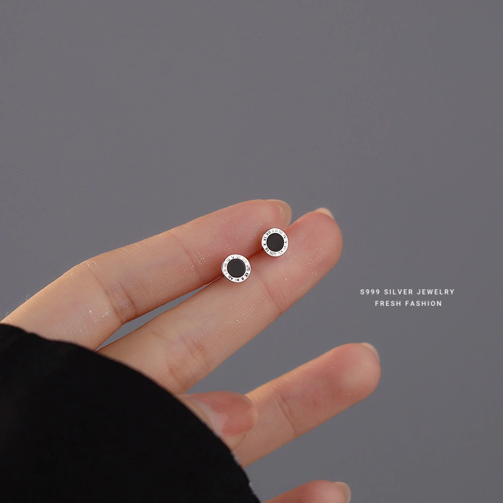 足银耳饰 s999足银罗马数字耳钉2025爆款男女通用养耳洞不易过敏