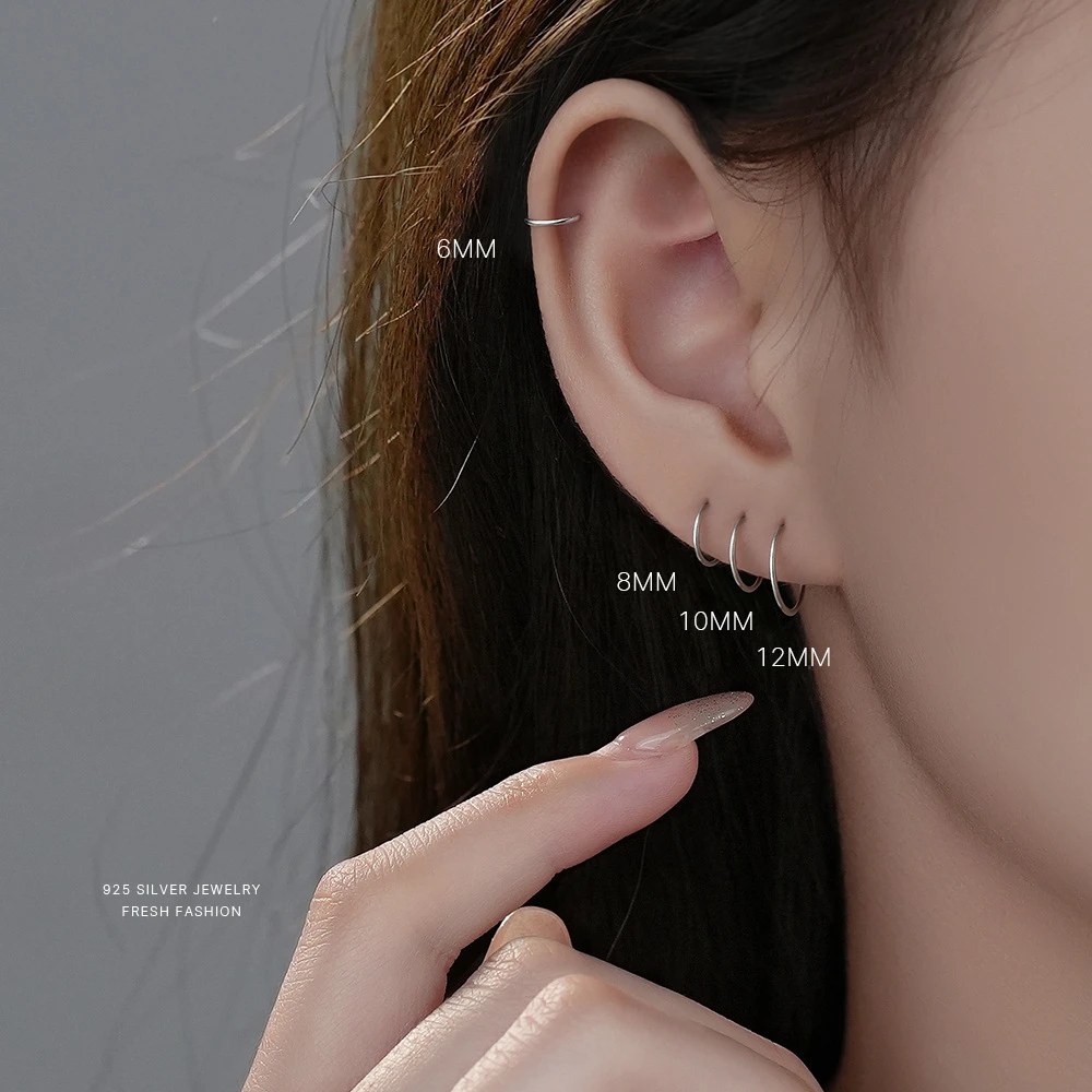 足银耳饰 999纯银耳环女简约素圈百搭足银耳圈冷淡风男女通用耳饰
