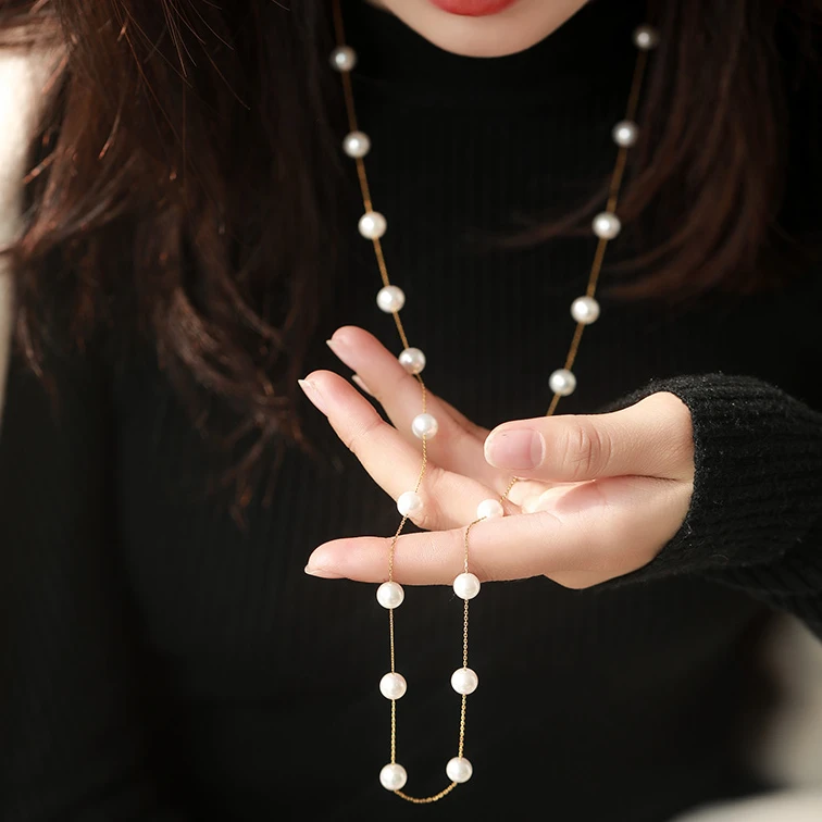 链子925银 纯银满天星项链澳白色珠长链2025爆款百搭双层叠戴项链