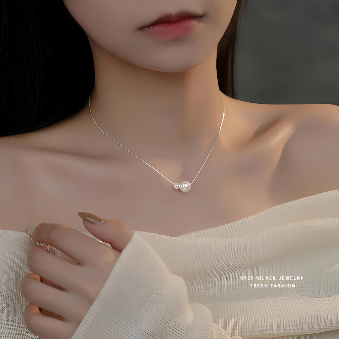 坠链均925银 s925纯银珠珠项链女时尚气质高级感盒子链轻奢锁骨链