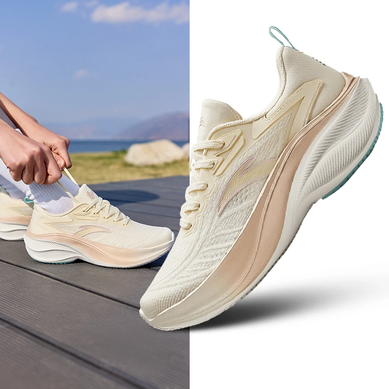 安踏叶子跑鞋女夏季百搭回弹轻质轻便软底减震跑步鞋122425535