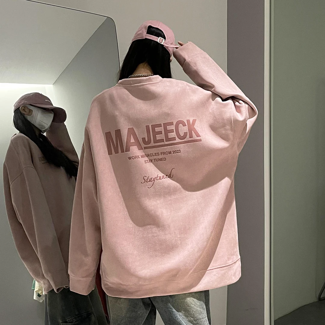 rjkk仿麂皮绒重磅宽松圆领长袖情侣套头卫衣潮流美式复古男女外套